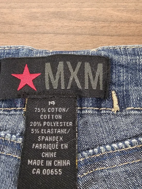 MXM Cropped Denim Capri Jeans Size 14 Blue Button Detail Y2K Style Festival - Picture 9 of 11